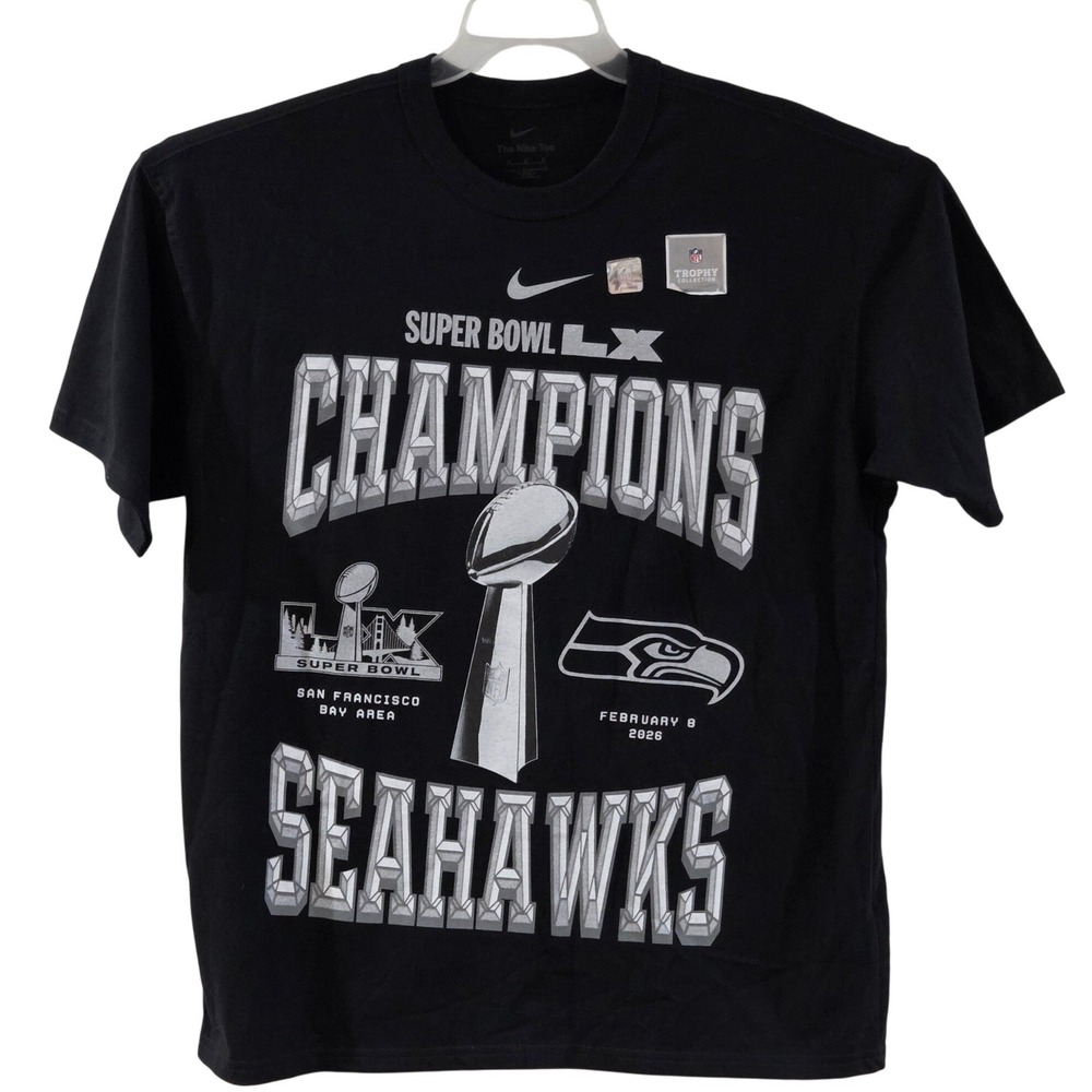 Nike Mens Super Bowl XL Champions Seattle Seahawks Black Graphic T-Shirt Medium